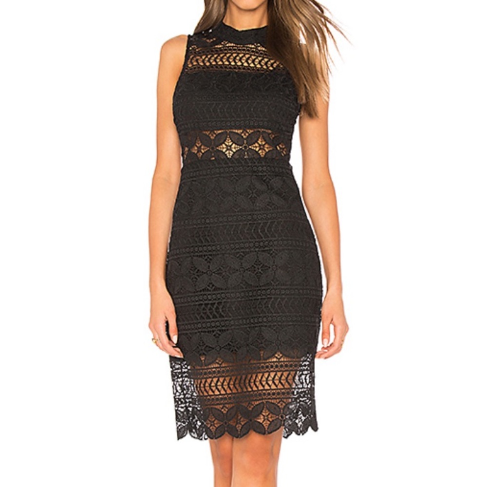 J.O.A. Mock Neck Lace Midi Dress | S